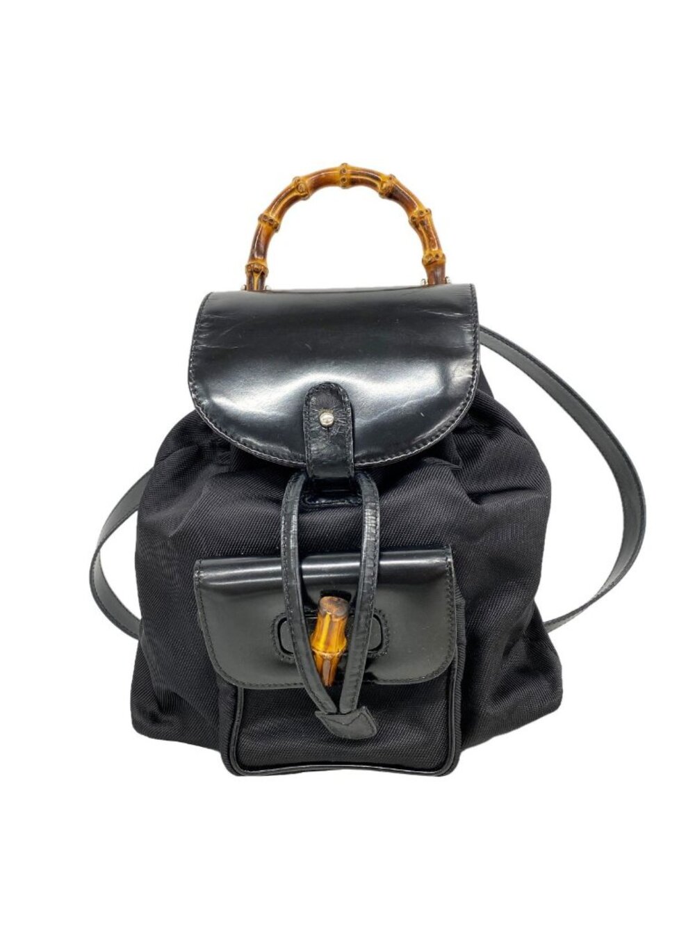 Gucci Backpack Bamboo Nylon Enamel Black Silver